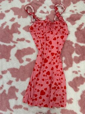 Y2K Pink Heart Print Sleep Chemise Nightgown 💌 Coquette Valentine Pajama dress